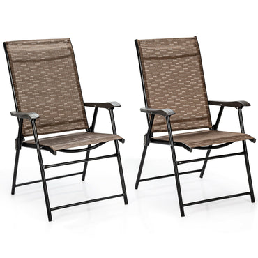 2 Pieces Outdoor Patio Folding Chair with Armrest for Camping Garden