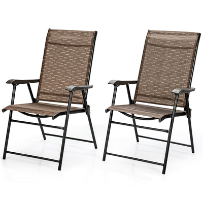 2 Pieces Outdoor Patio Folding Chair with Armrest for Camping Garden