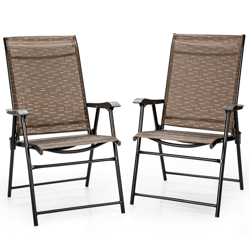 2 Pieces Outdoor Patio Folding Chair with Armrest for Camping Garden