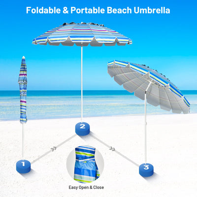 8 Feet Portable Beach Umbrella with Sand Anchor and Tilt Mechanism