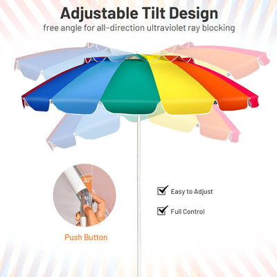 8 Feet Portable Beach Umbrella with Sand Anchor and Tilt Mechanism