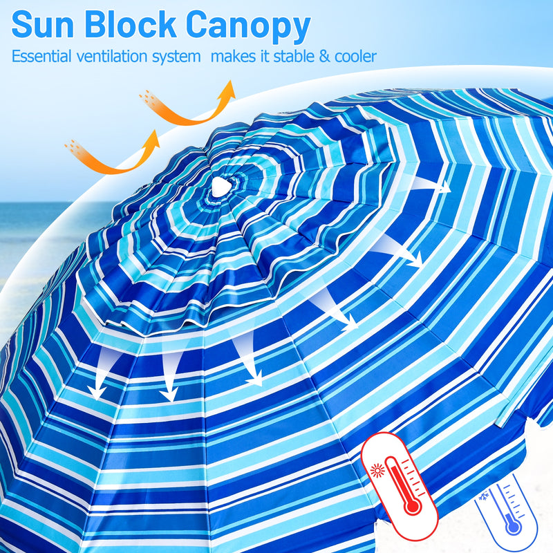 8 Feet Portable Beach Umbrella with Sand Anchor and Tilt Mechanism