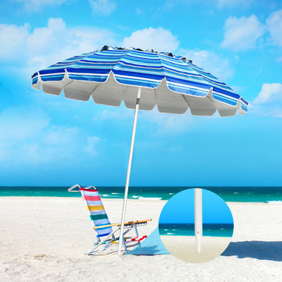 8 Feet Portable Beach Umbrella with Sand Anchor and Tilt Mechanism