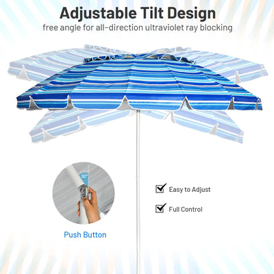 8 Feet Portable Beach Umbrella with Sand Anchor and Tilt Mechanism