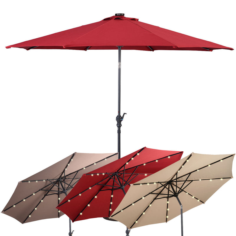 10ft Patio Solar Umbrella with Crank and LED Lights