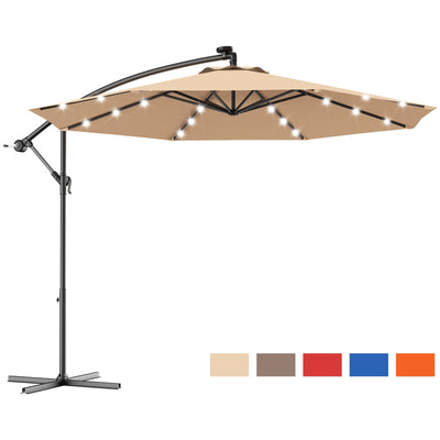 10 Feet Patio Umbrella with Cross Base and Solar LED