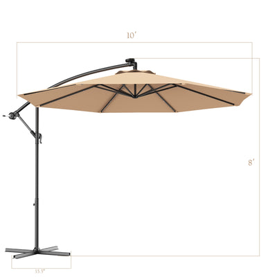 10 Feet Patio Umbrella with Cross Base and Solar LED