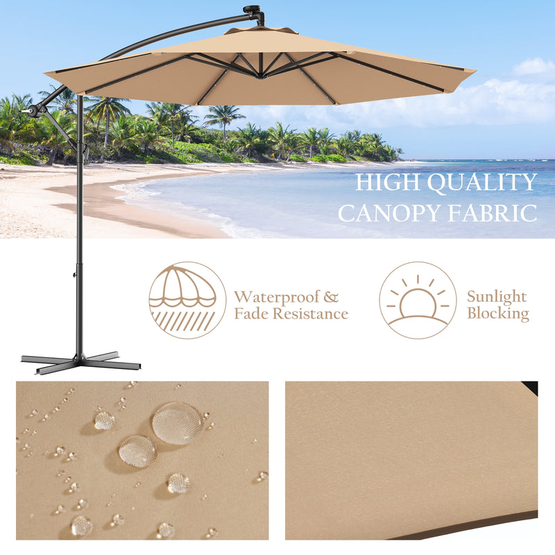 10 Feet Patio Umbrella with Cross Base and Solar LED