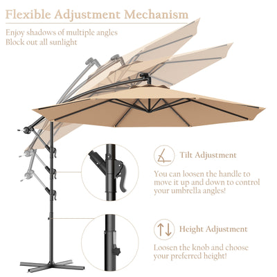 10 Feet Patio Umbrella with Cross Base and Solar LED