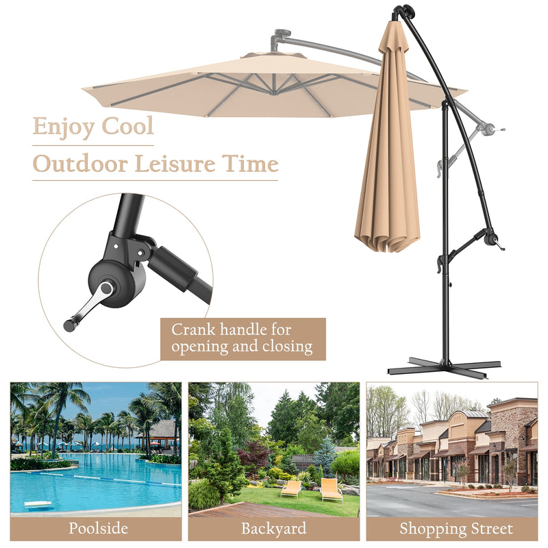 10 Feet Patio Umbrella with Cross Base and Solar LED