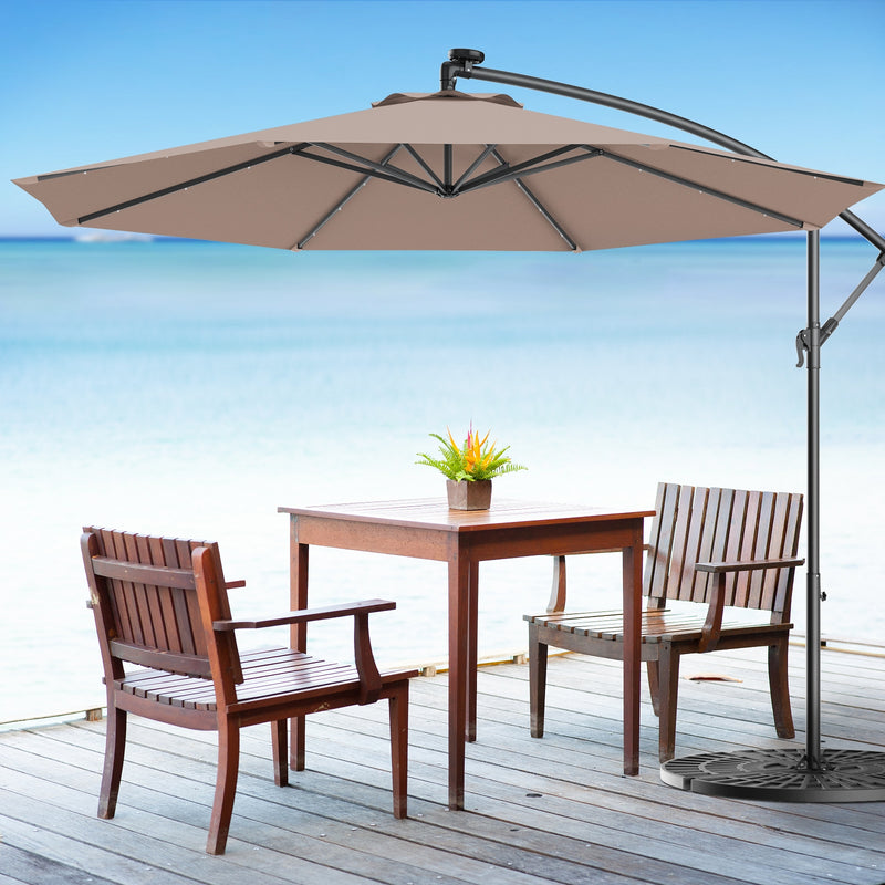 10 Feet Patio Umbrella with Cross Base and Solar LED