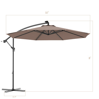 10 Feet Patio Umbrella with Cross Base and Solar LED