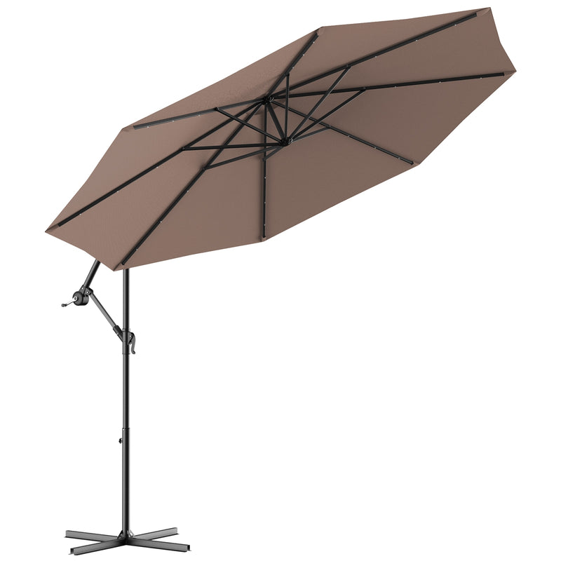 10 Feet Patio Umbrella with Cross Base and Solar LED