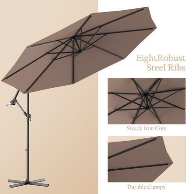 10 Feet Patio Umbrella with Cross Base and Solar LED