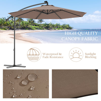 10 Feet Patio Umbrella with Cross Base and Solar LED