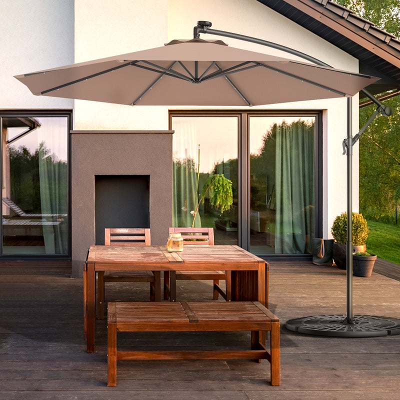 10 Feet Patio Umbrella with Cross Base and Solar LED