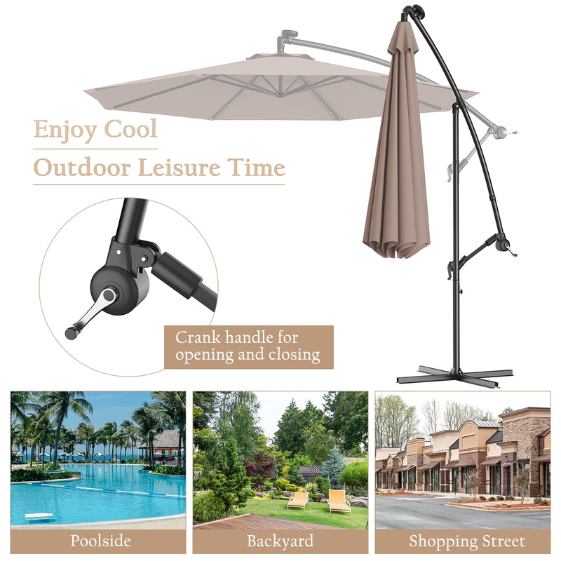 10 Feet Patio Umbrella with Cross Base and Solar LED