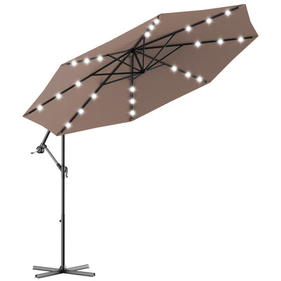 10 Feet Patio Umbrella with Cross Base and Solar LED