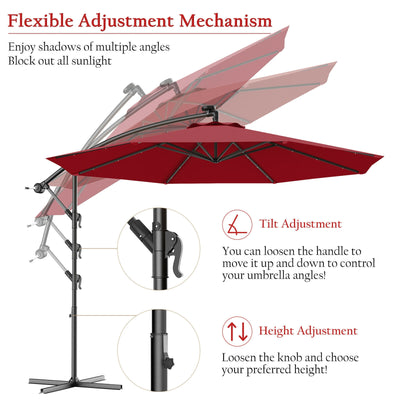 10 Feet Patio Umbrella with Cross Base and Solar LED