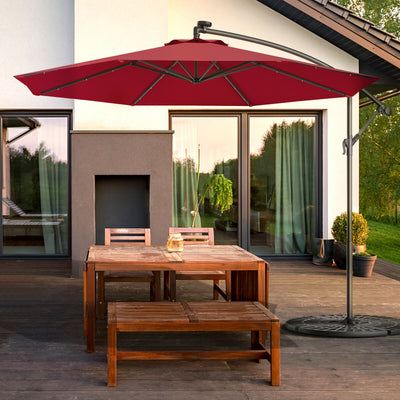 10 Feet Patio Umbrella with Cross Base and Solar LED