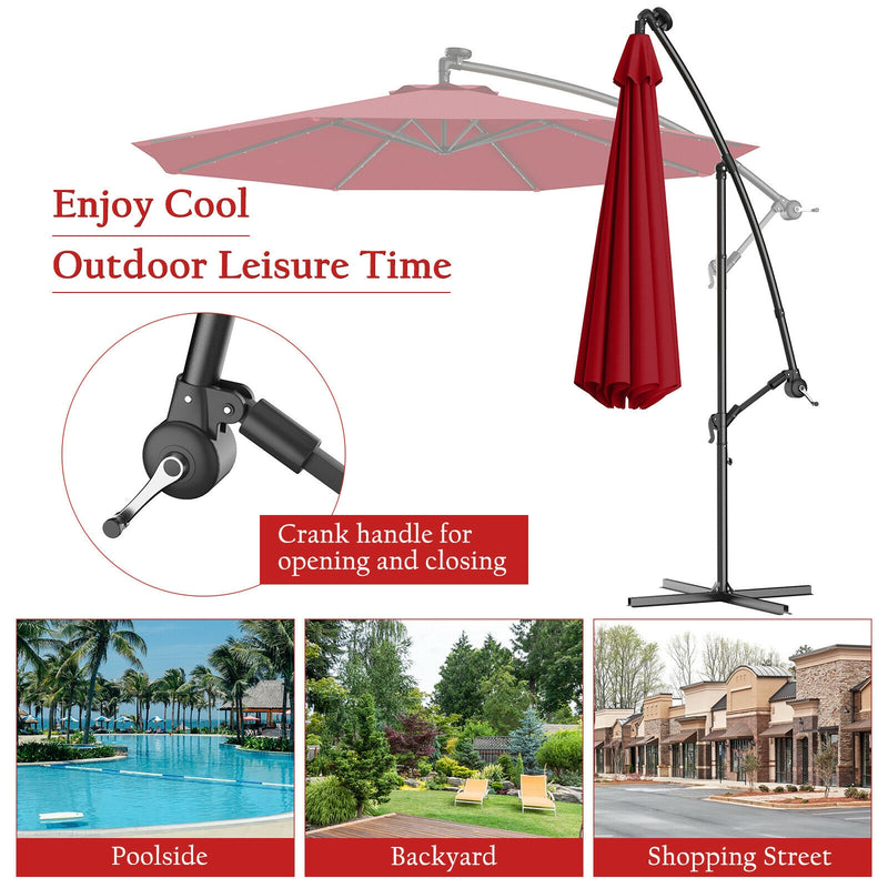 10 Feet Patio Umbrella with Cross Base and Solar LED