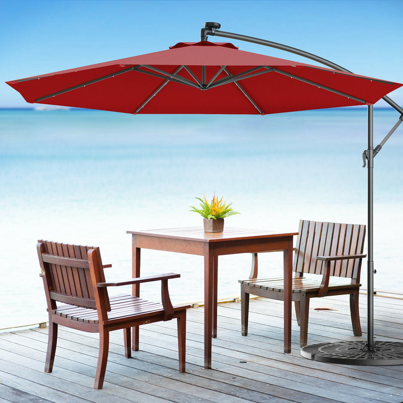 10 Feet Patio Umbrella with Cross Base and Solar LED