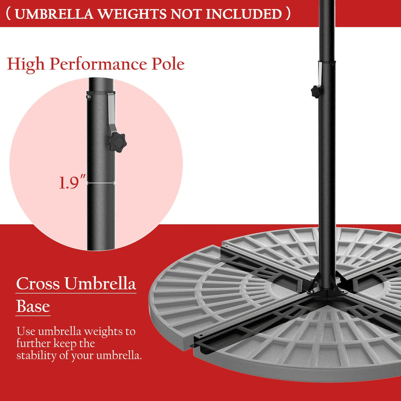 10 Feet Patio Umbrella with Cross Base and Solar LED