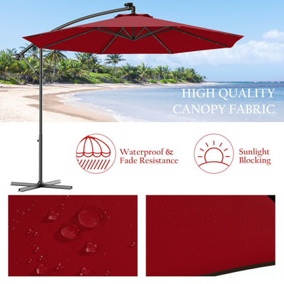 10 Feet Patio Umbrella with Cross Base and Solar LED