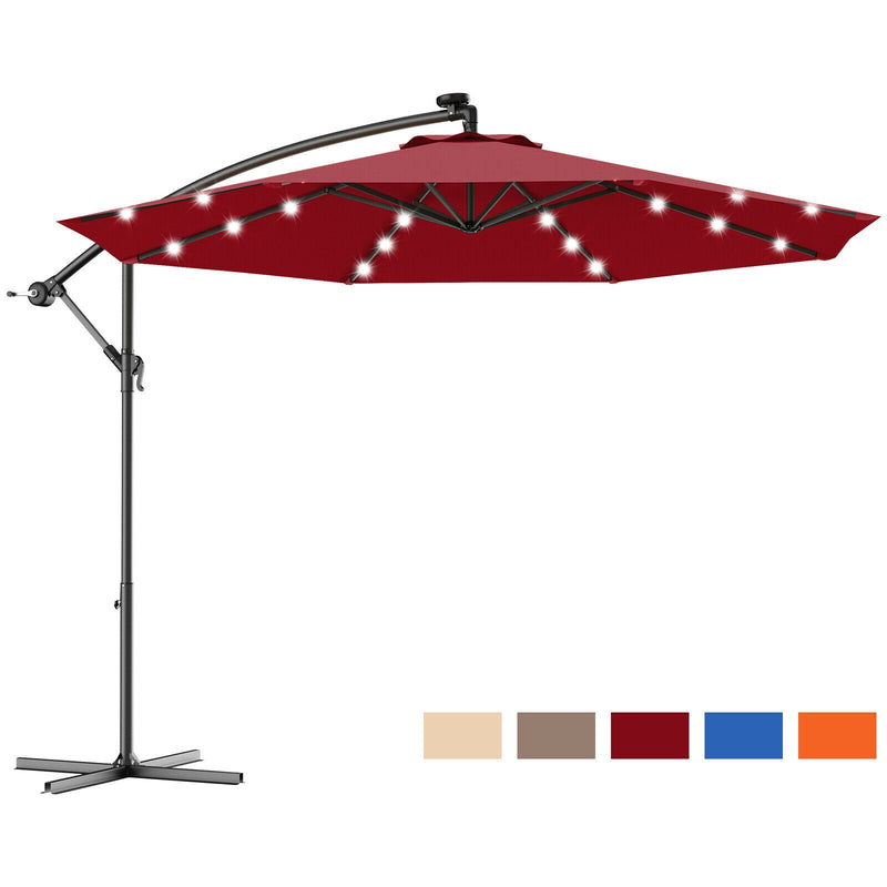 10 Feet Patio Umbrella with Cross Base and Solar LED