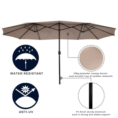 15 ft Double-Sided Outdoor Patio Umbrella with Crank without Base