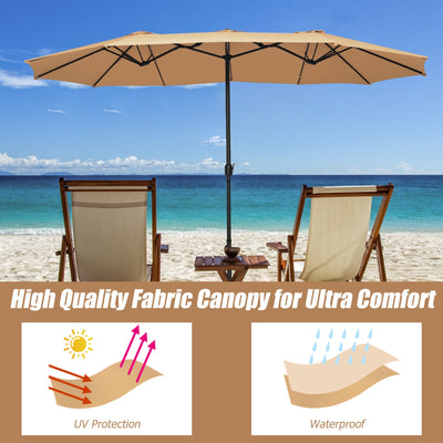 15 Foot Extra Large Patio Double Sided Umbrella with Crank and Base