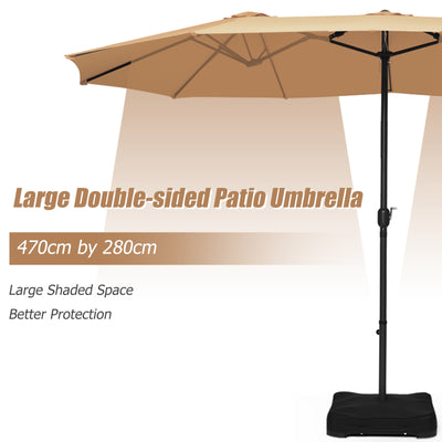 15 Foot Extra Large Patio Double Sided Umbrella with Crank and Base