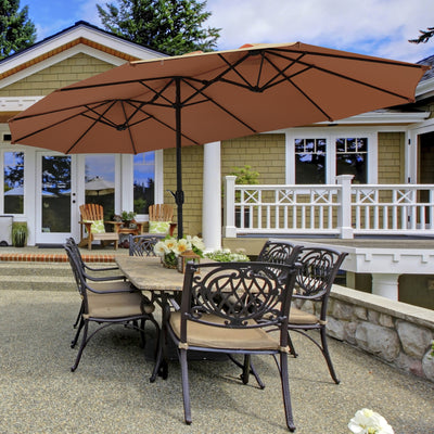 15 Foot Extra Large Patio Double Sided Umbrella with Crank and Base