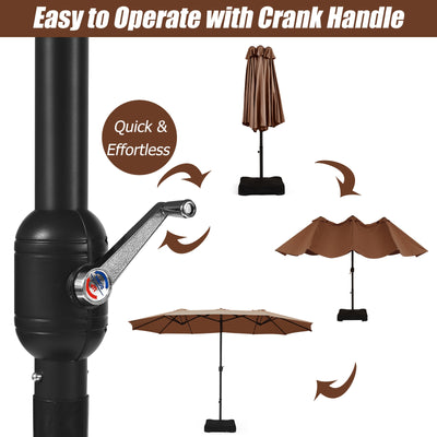 15 Foot Extra Large Patio Double Sided Umbrella with Crank and Base