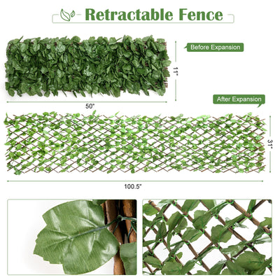 3 Pcs Retractable Artificial Leaf Faux Ivy Privacy Fence Panel