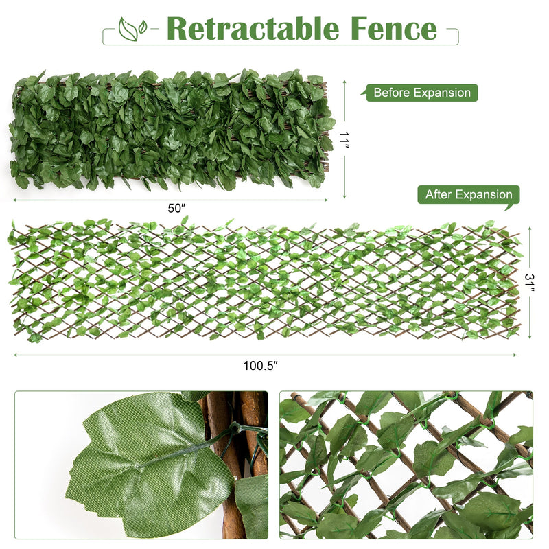 3 Pcs Retractable Artificial Leaf Faux Ivy Privacy Fence Panel