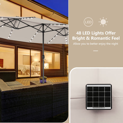 15 Feet Solar LED Patio Double-sided Umbrella with Weight Base