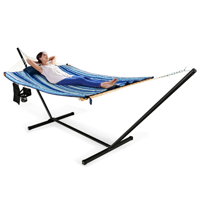 Hammock Chair Stand Set Cotton Swing with Pillow Cup Holder