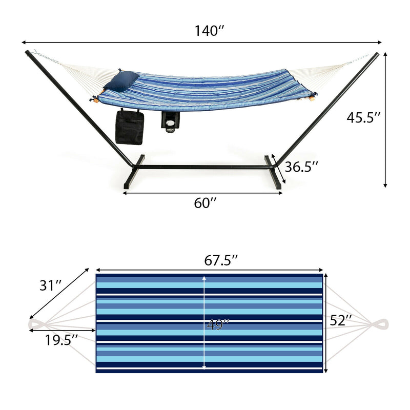 Hammock Chair Stand Set Cotton Swing with Pillow Cup Holder