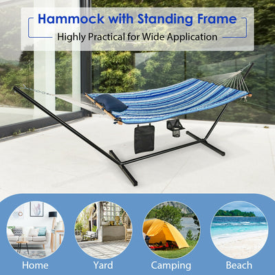 Hammock Chair Stand Set Cotton Swing with Pillow Cup Holder