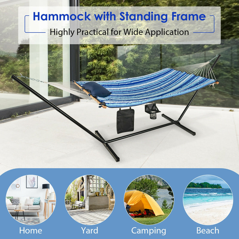 Hammock Chair Stand Set Cotton Swing with Pillow Cup Holder