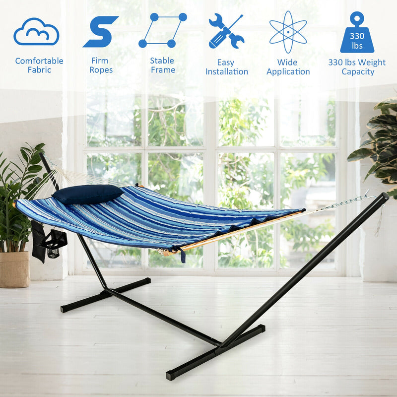 Hammock Chair Stand Set Cotton Swing with Pillow Cup Holder