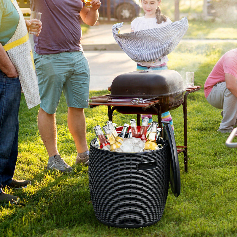 9.5 Black Gallon 4-in-1 Patio Rattan Cool Bar Cocktail Table Side Table