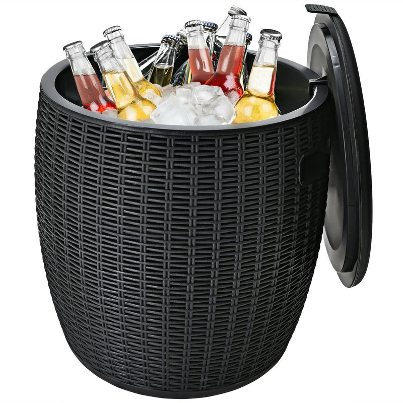 9.5 Black Gallon 4-in-1 Patio Rattan Cool Bar Cocktail Table Side Table