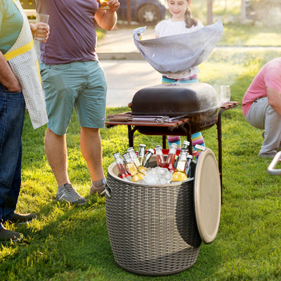 9.5 Brown Gallon 4-in-1 Patio Rattan Cool Bar Cocktail Table Side Table