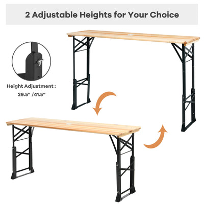 66.5 Inch Outdoor Wood Folding Picnic Table with Adjustable Heights