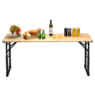 66.5 Inch Outdoor Wood Folding Picnic Table with Adjustable Heights