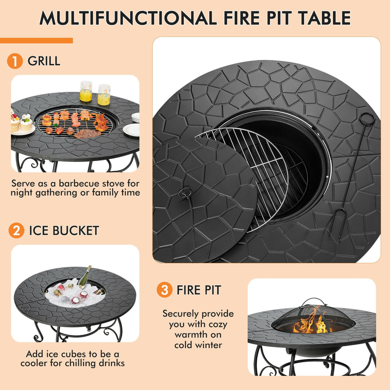 35.5 Feet Patio Fire Pit Dining Table With Cooking BBQ Grate