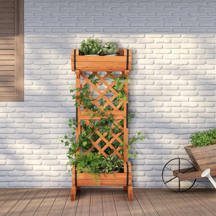 2-Tier Wooden Raised Garden Bed with Trellis