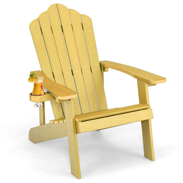 Weather Resistant HIPS Outdoor Adirondack Chair with Cup Holder Yellow